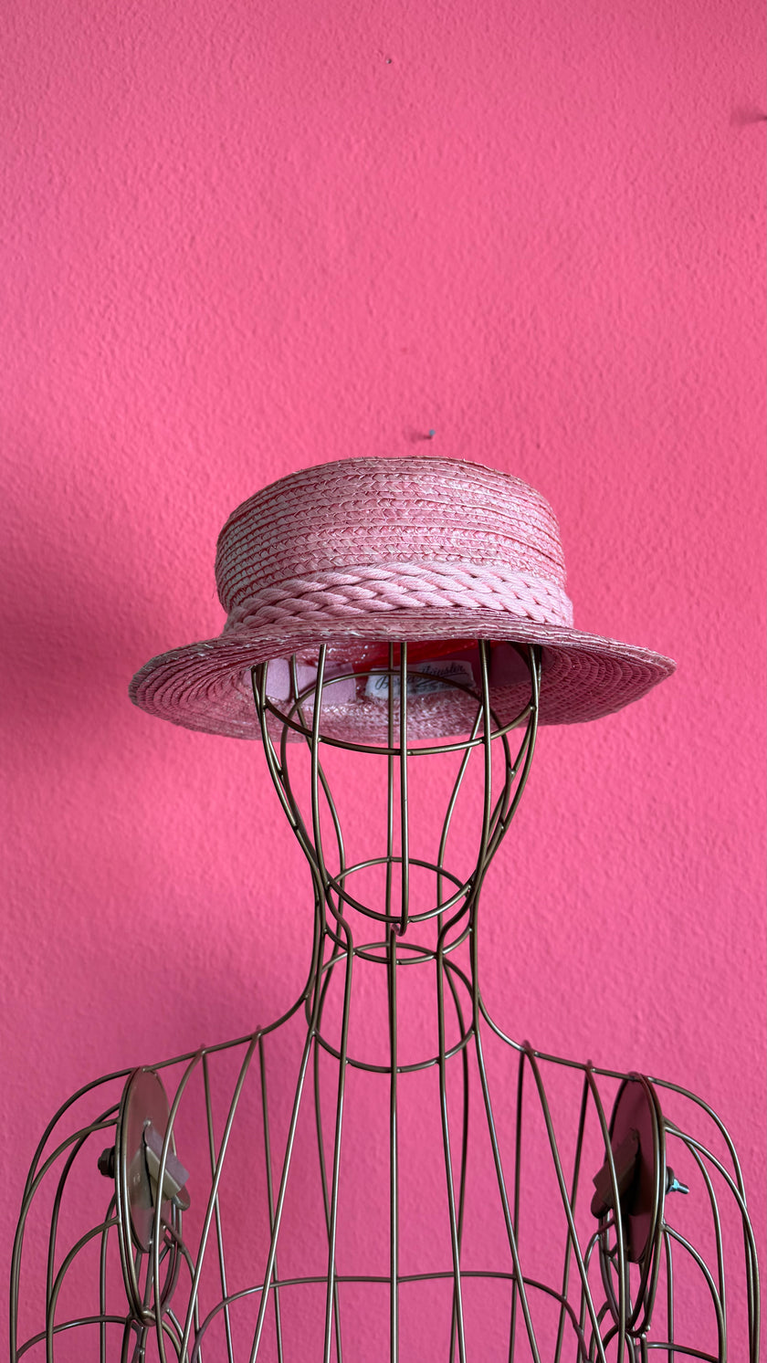 Vintage 1950s Pink Straw Hat With Floral Tassel Detail