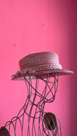 Vintage 1950s Pink Straw Hat With Floral Tassel Detail