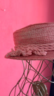 Vintage 1950s Pink Straw Hat With Floral Tassel Detail