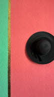 Vintage 1990s Black Wide Brim Straw Hat With Velvet Bow