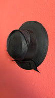 Vintage 1940s Black Straw Hat With Grosgrain Ribbon Bow