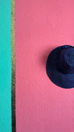 Vintage 1950s Navy Blue Straw Hat With Ribbon Bow