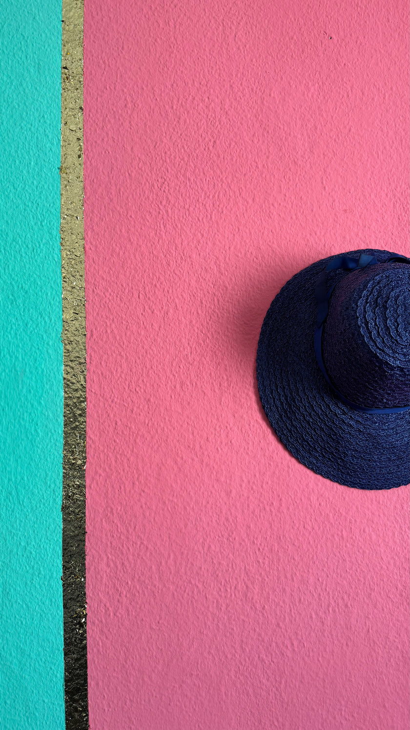 Vintage 1950s Navy Blue Straw Hat With Ribbon Bow