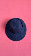Vintage 1950s Navy Blue Straw Hat With Ribbon Bow