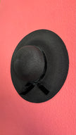 Vintage 1990s Black Wide Brim Straw Hat With Velvet Bow