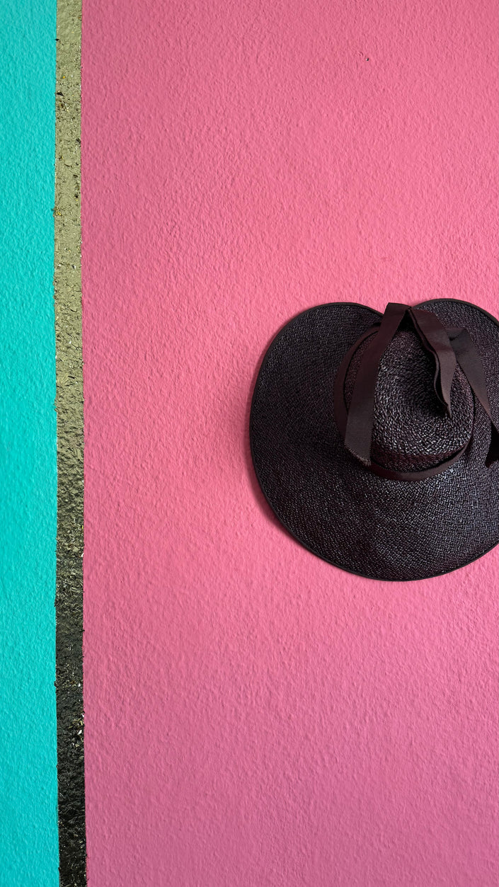 Vintage 1940s Black Straw Sun Hat With Ribbon Bow