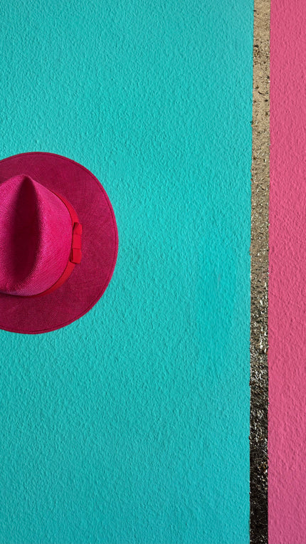 Vintage 1980s Fuchsia Wide Brim Straw Fedora Hat