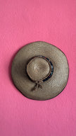 Vintage 1940s Natural Straw Wide Brim Hat With Embroidered Crown