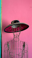 Vintage 1940s Natural Straw Wide Brim Hat With Embroidered Crown
