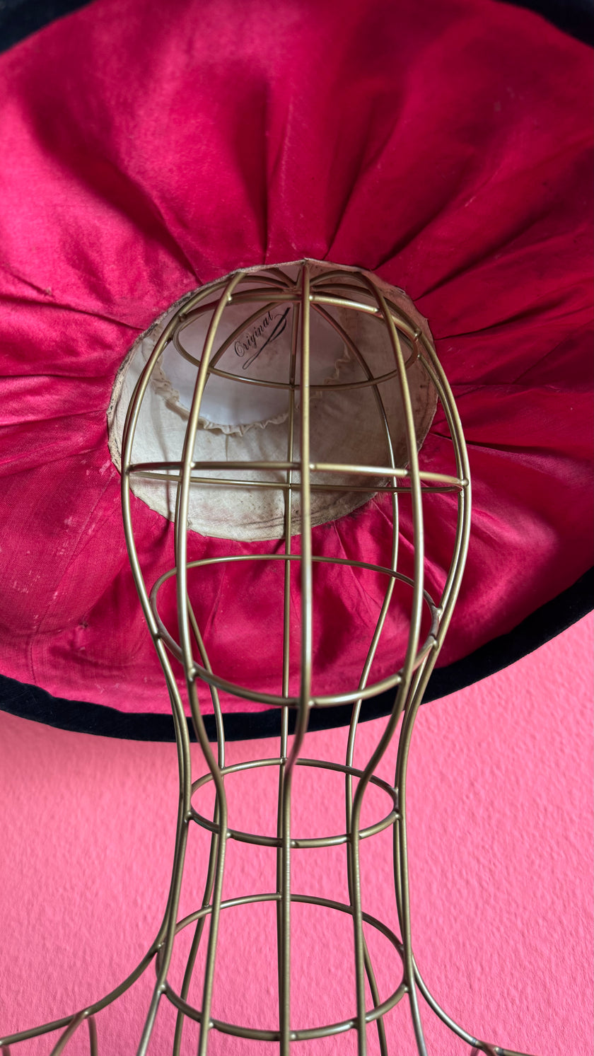 Vintage 1940s Natural Straw Wide Brim Hat With Embroidered Crown