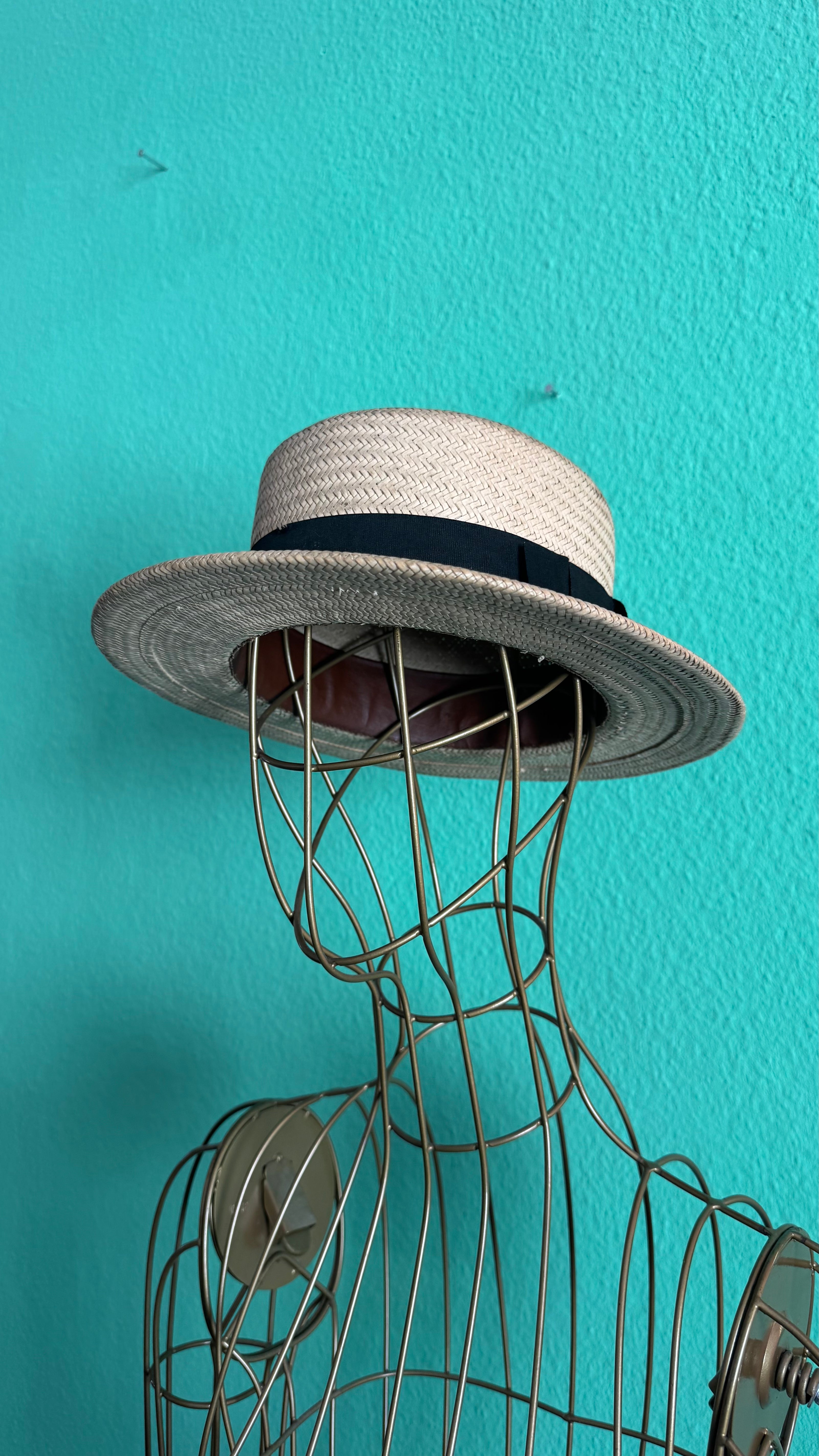 Vintage 1920s Straw Hat With Black Ribbon Trim