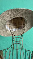 Vintage Estimated 1980s Natural Straw Wide-Brim Hat With Black Ribbon