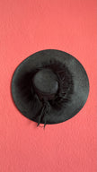 Vintage Estimated 1940s–1950s Black Wide-Brim Hat With Feather Trim