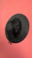 Vintage Estimated 1940s–1950s Black Wide-Brim Hat With Feather Trim