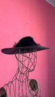 Vintage Estimated 1940s–1950s Black Wide-Brim Hat With Feather Trim