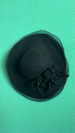 Vintage Estimated 1940s Black Wide-Brim Hat With Floral Appliqué