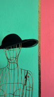 Vintage Estimated 1940s Black Wide-Brim Hat With Floral Appliqué