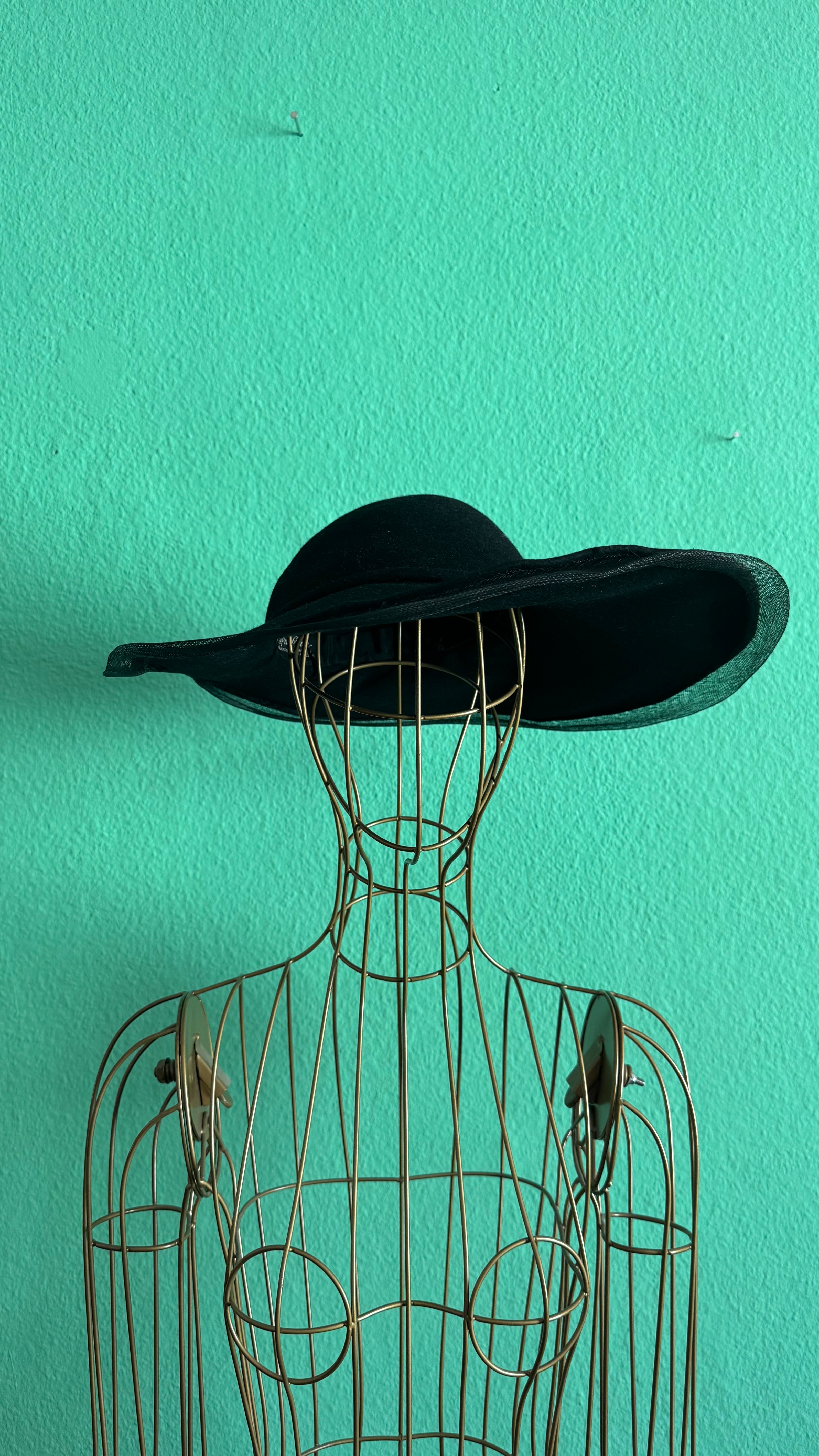Vintage Estimated 1940s Black Wide-Brim Hat With Floral Appliqué
