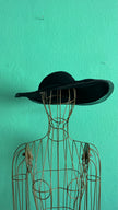 Vintage Estimated 1940s Black Wide-Brim Hat With Floral Appliqué