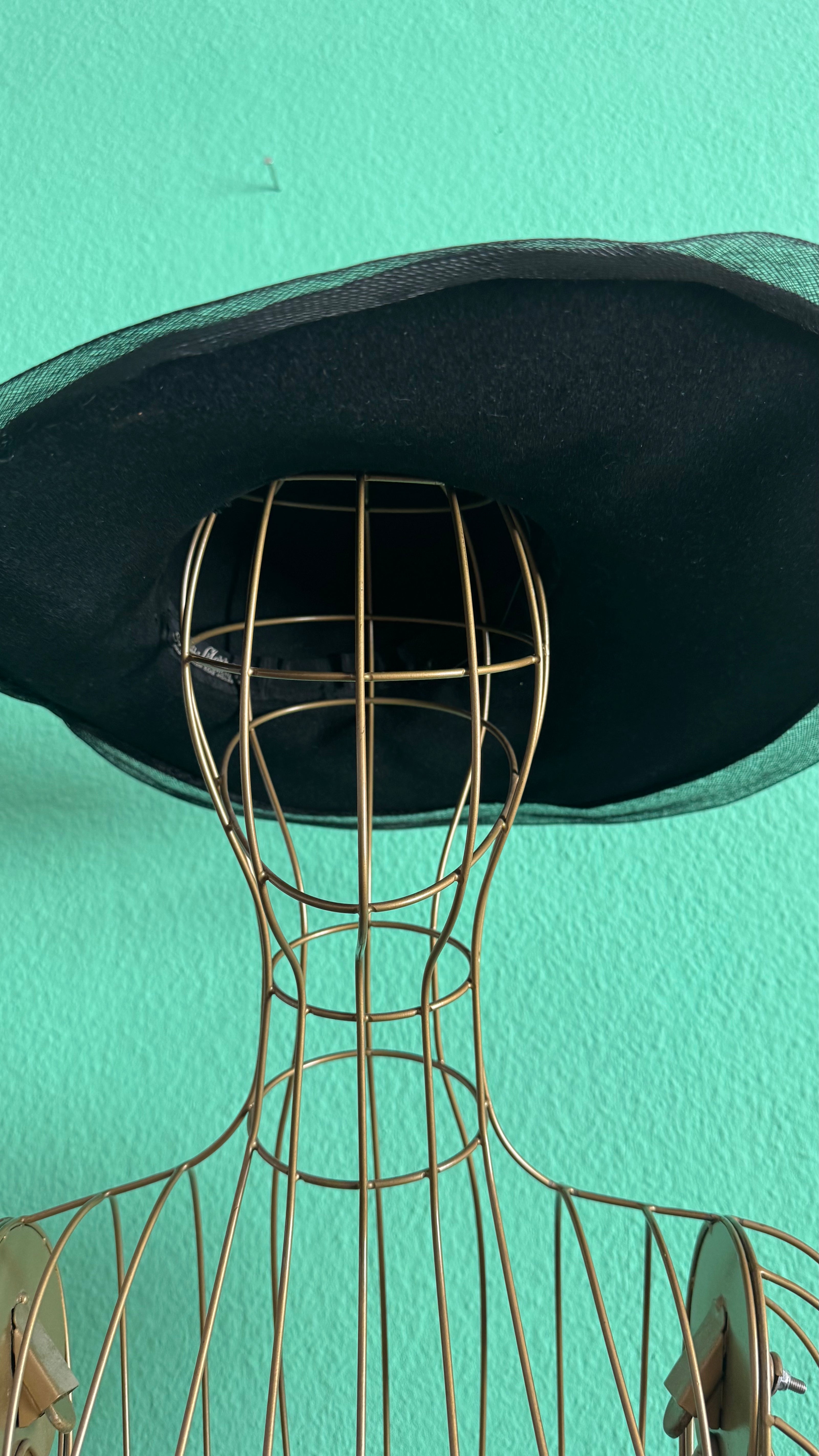 Vintage Estimated 1940s Black Wide-Brim Hat With Floral Appliqué