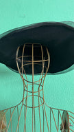 Vintage Estimated 1940s Black Wide-Brim Hat With Floral Appliqué