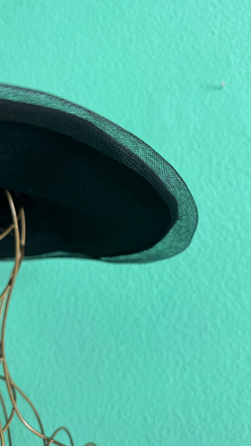 Vintage Estimated 1940s Black Wide-Brim Hat With Floral Appliqué