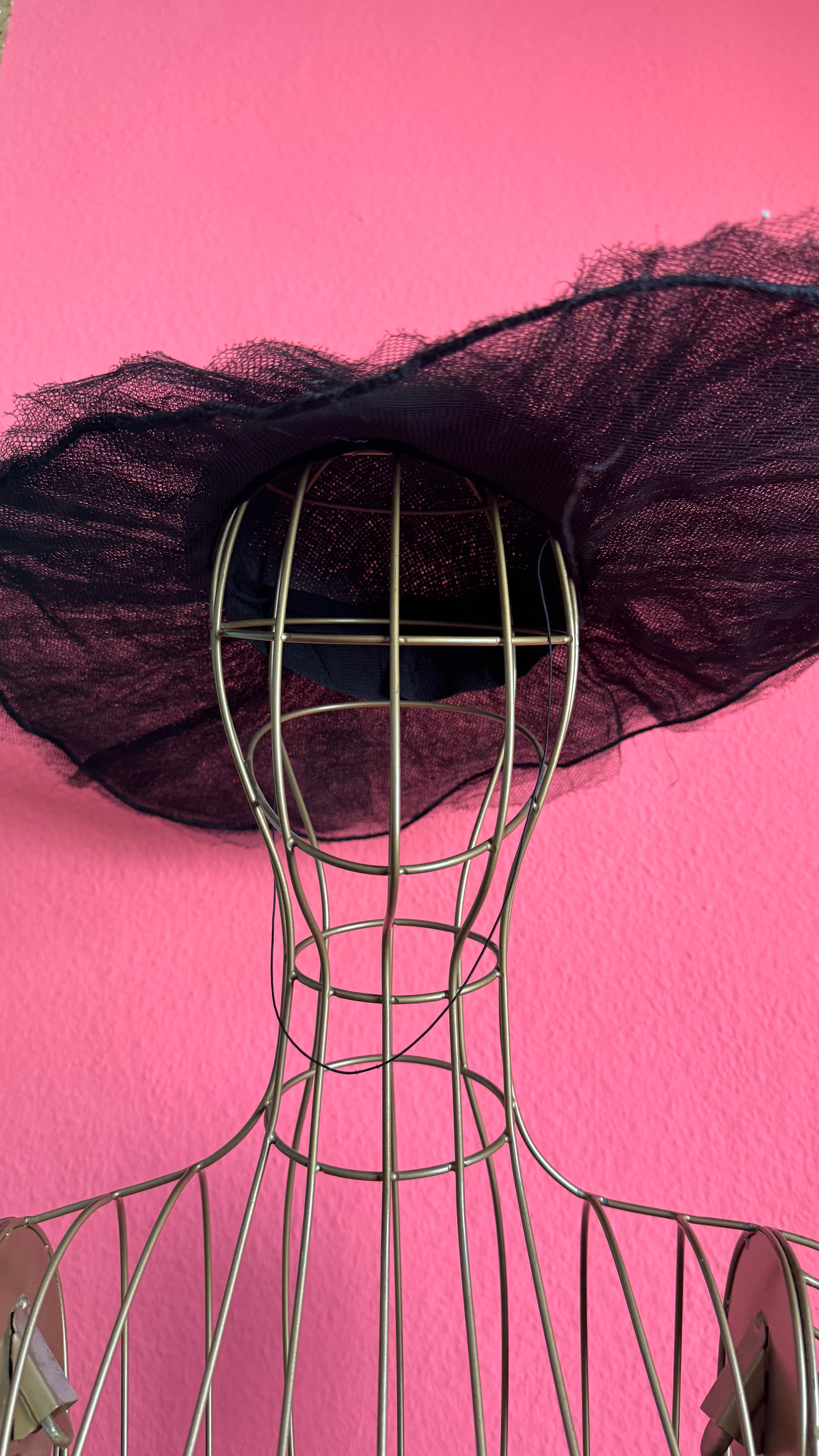 Vintage Estimated 1940s–1950s Black Tulle Wide-Brim Picture Hat