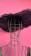 Vintage Estimated 1940s–1950s Black Tulle Wide-Brim Picture Hat