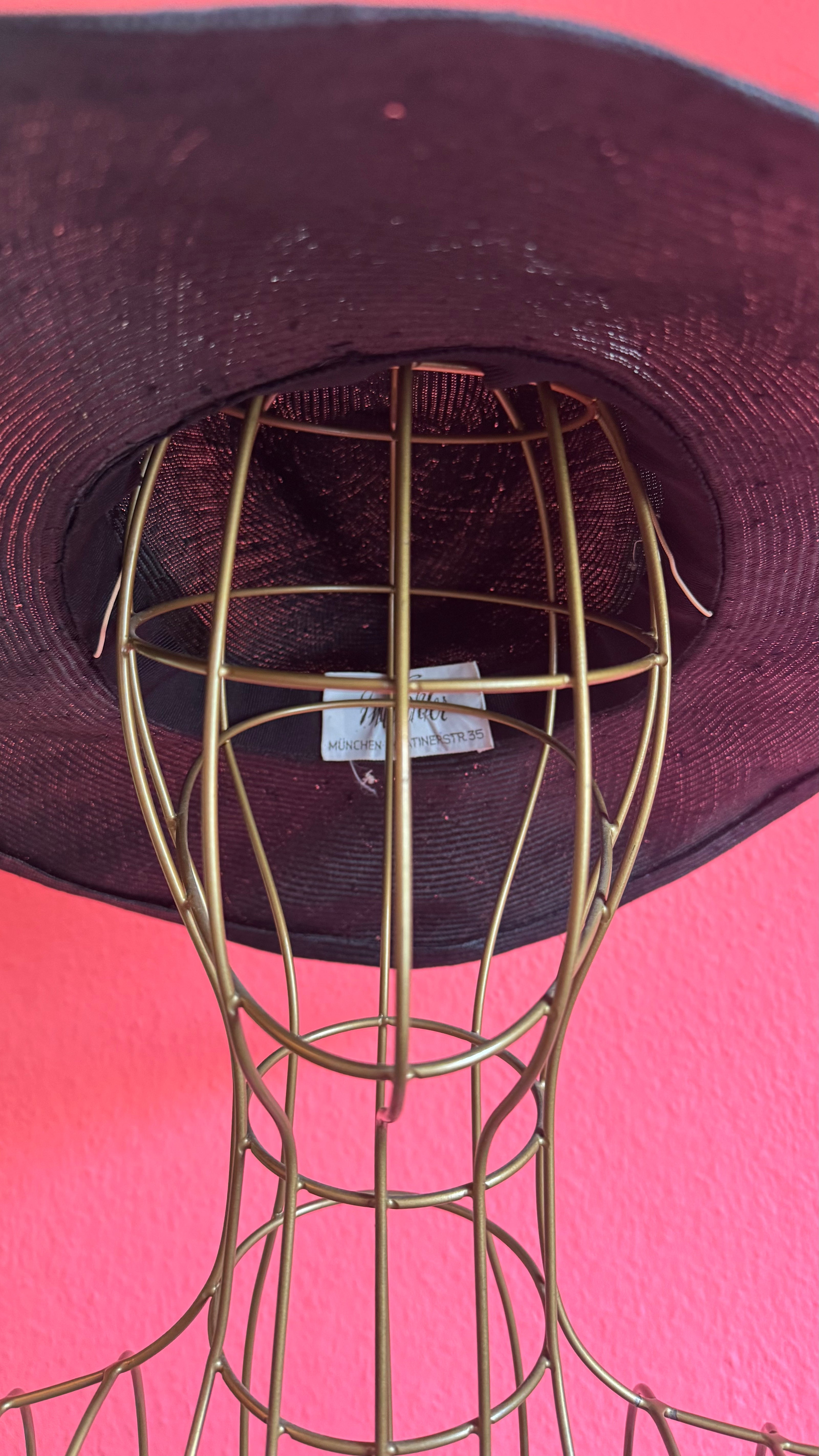 Vintage 1980s Black Wide Brim Straw Hat With Ivory Band