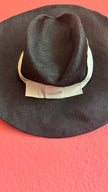 Vintage 1980s Black Wide Brim Straw Hat With Ivory Band