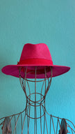 Vintage 1980s Fuchsia Wide Brim Straw Fedora Hat