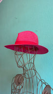 Vintage 1980s Fuchsia Wide Brim Straw Fedora Hat