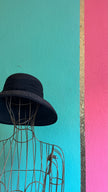 Vintage Estimated 1950s Black Woven Straw Wide-Brim Hat