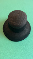 Vintage Estimated 1950s Black Woven Straw Wide-Brim Hat