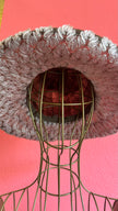 Vintage Estimated 1950s Burgundy Straw Hat With Grey Loop Trim