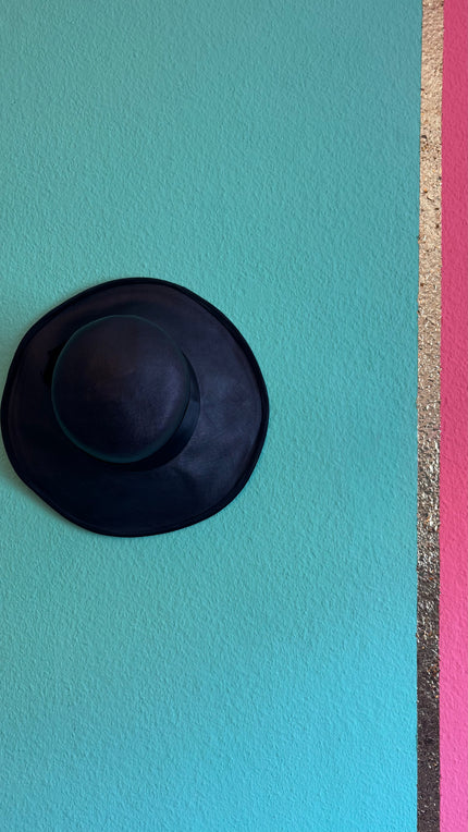 Vintage 1940s Black Sheer Wide Brim Hat With Satin Band