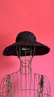 Vintage 1990s Black Woven Wide Brim Hat With Textured Star Detail