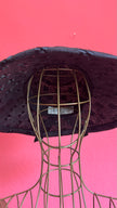 Vintage 1990s Black Woven Wide Brim Hat With Textured Star Detail