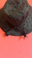 Vintage 1990s Black Woven Wide Brim Hat With Textured Star Detail