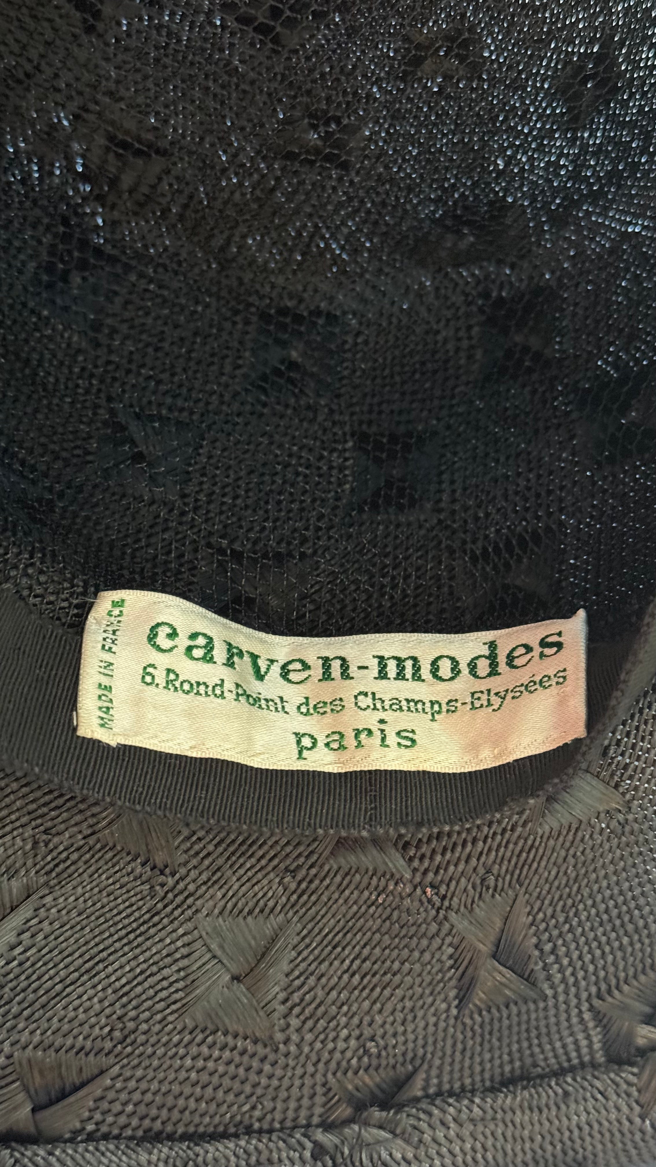 Vintage 1990s Black Woven Wide Brim Hat With Textured Star Detail