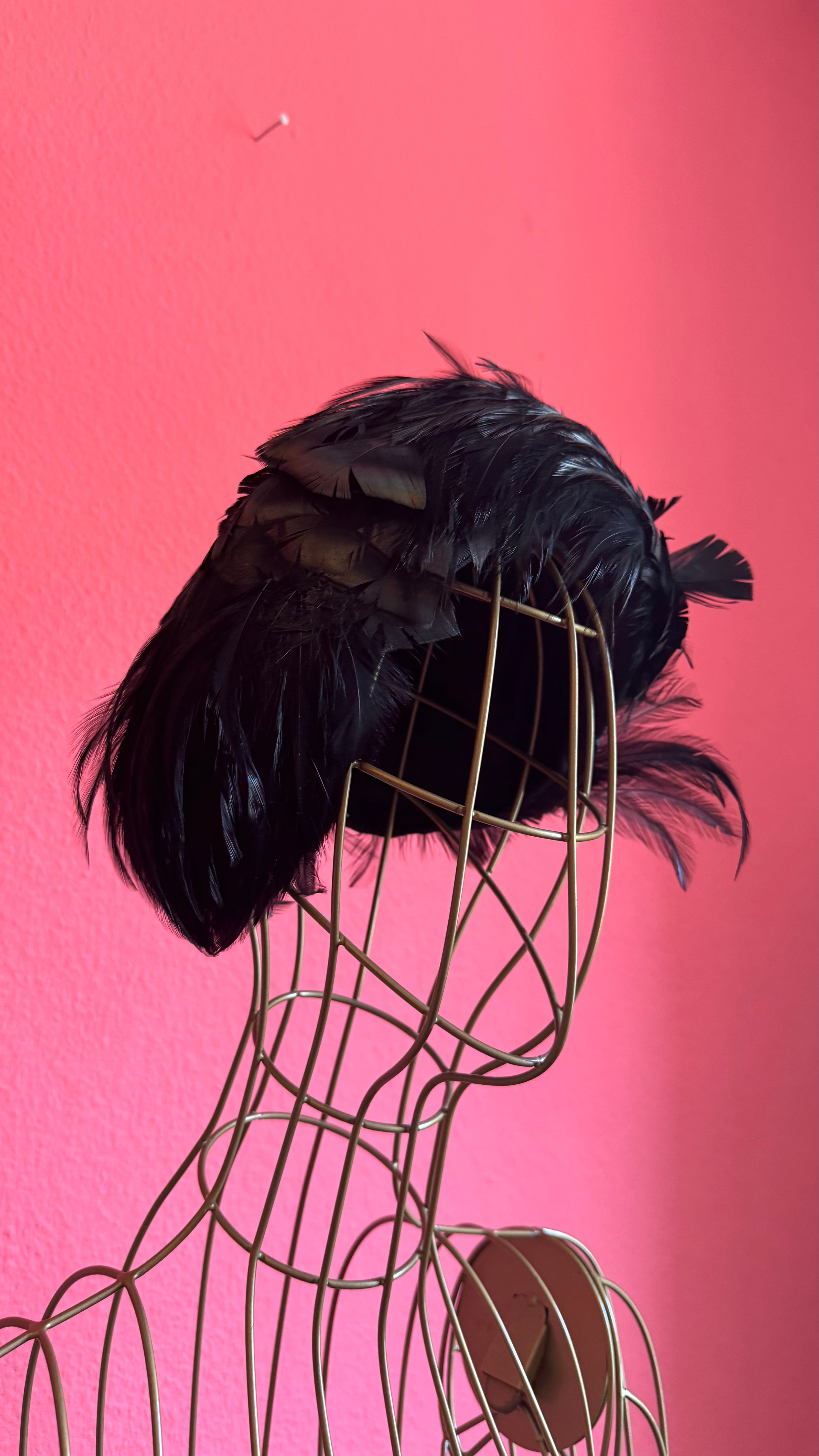 Vintage 1950s Black Feather Cocktail Hat