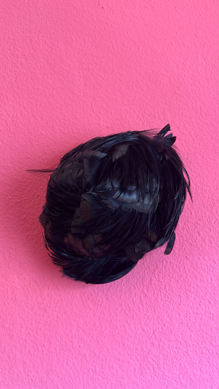 Vintage 1950s Black Feather Cocktail Hat