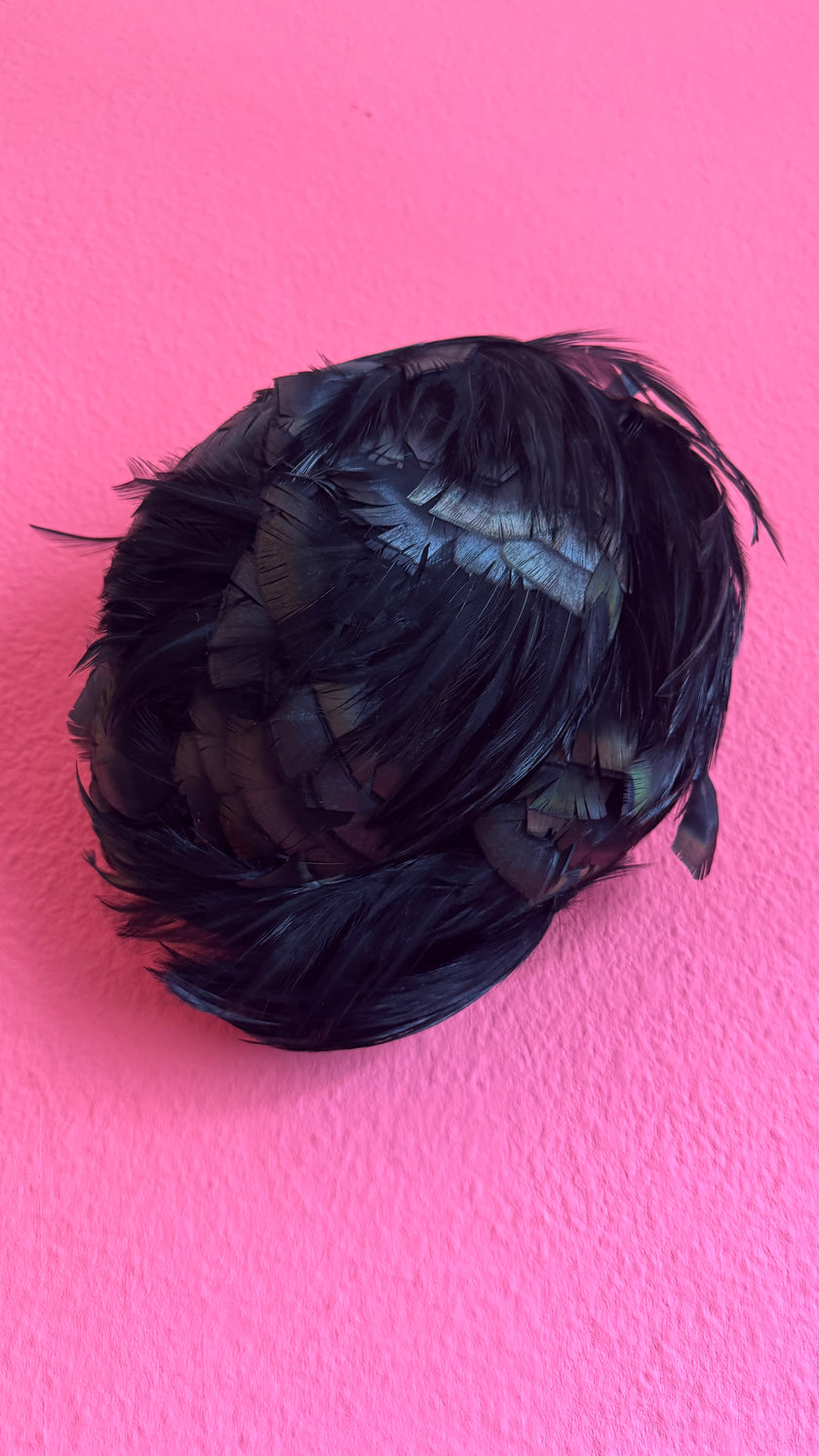 Vintage 1950s Black Feather Cocktail Hat