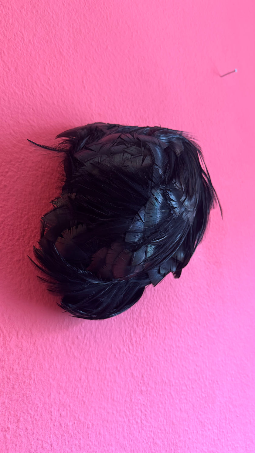 Vintage 1950s Black Feather Cocktail Hat
