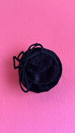 Vintage 1980s Black Plush Pillbox Hat With Loop Bow