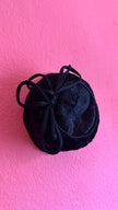 Vintage 1980s Black Plush Pillbox Hat With Loop Bow