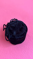 Vintage 1980s Black Plush Pillbox Hat With Loop Bow