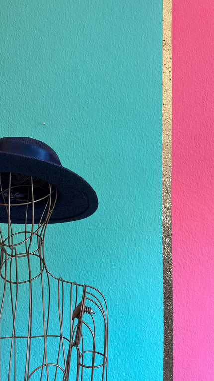 Vintage 1950s Black Wide Brim Straw Hat With Satin Bow