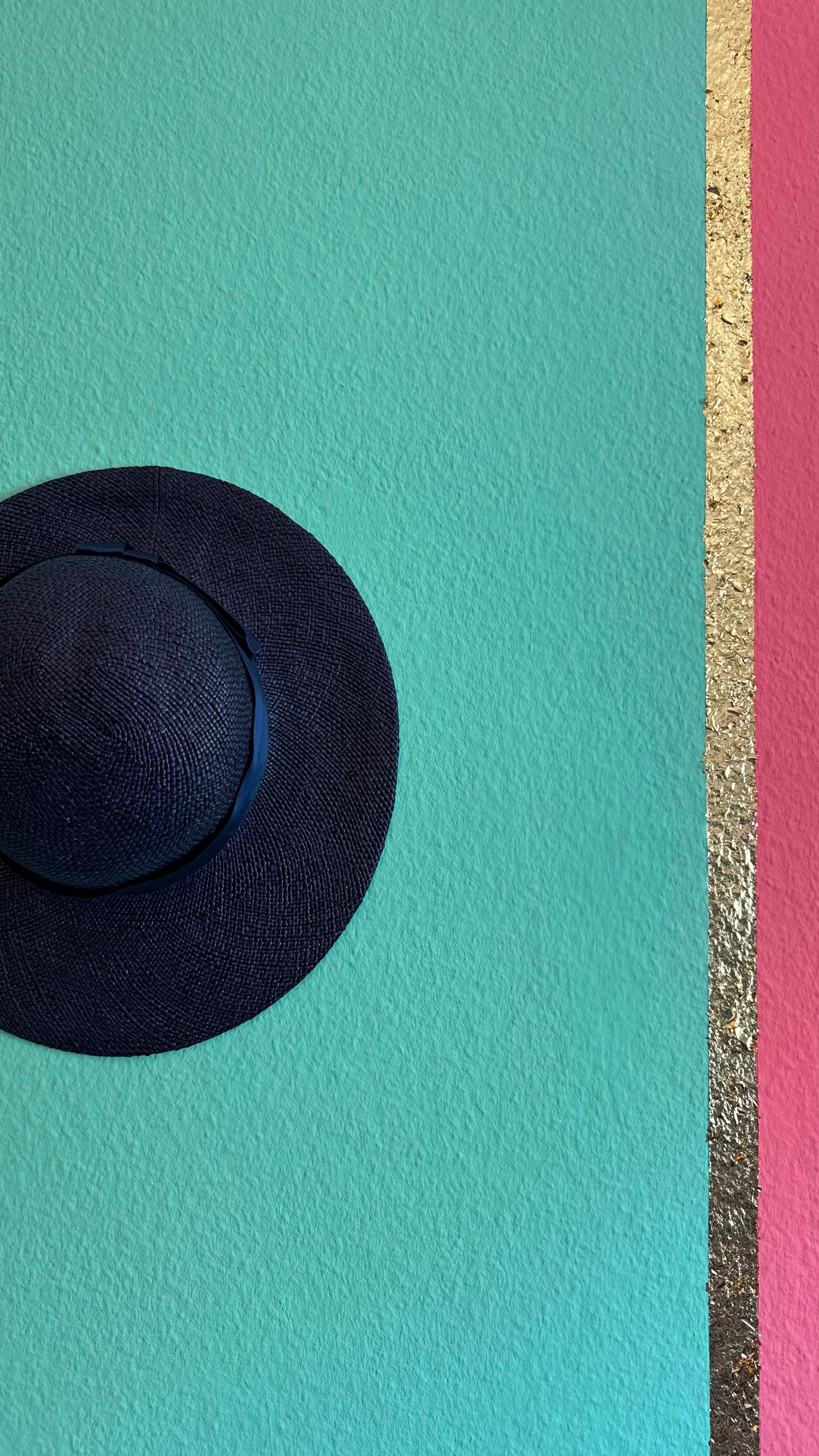 Vintage 1950s Black Wide Brim Straw Hat With Satin Bow