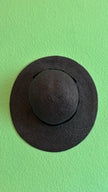 Vintage 1950s Black Wide Brim Straw Hat With Satin Bow